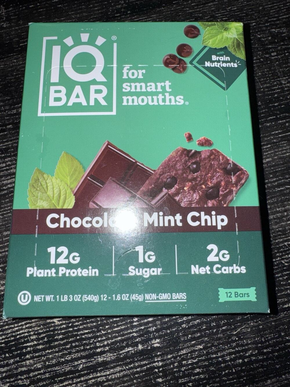 IQBAR Brain and Body Keto Protein Bars Chocolate Mint Chip 12 Count Energy